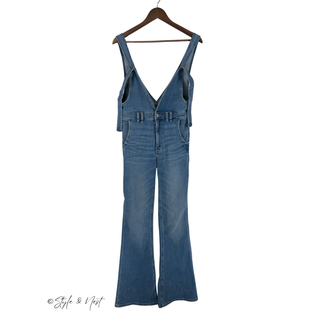 American Eagle Super Stretch Denim Flare Overalls Y2K Bohemian Retro Size 6 Long